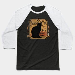 Distressed, Vintage Black Cat and Pumpkins Baseball T-Shirt
